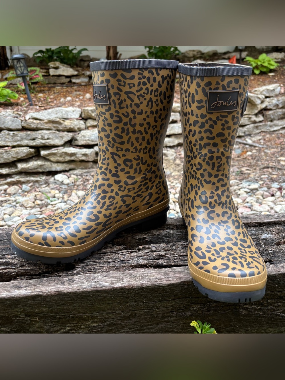 Joules leopard print rain boots